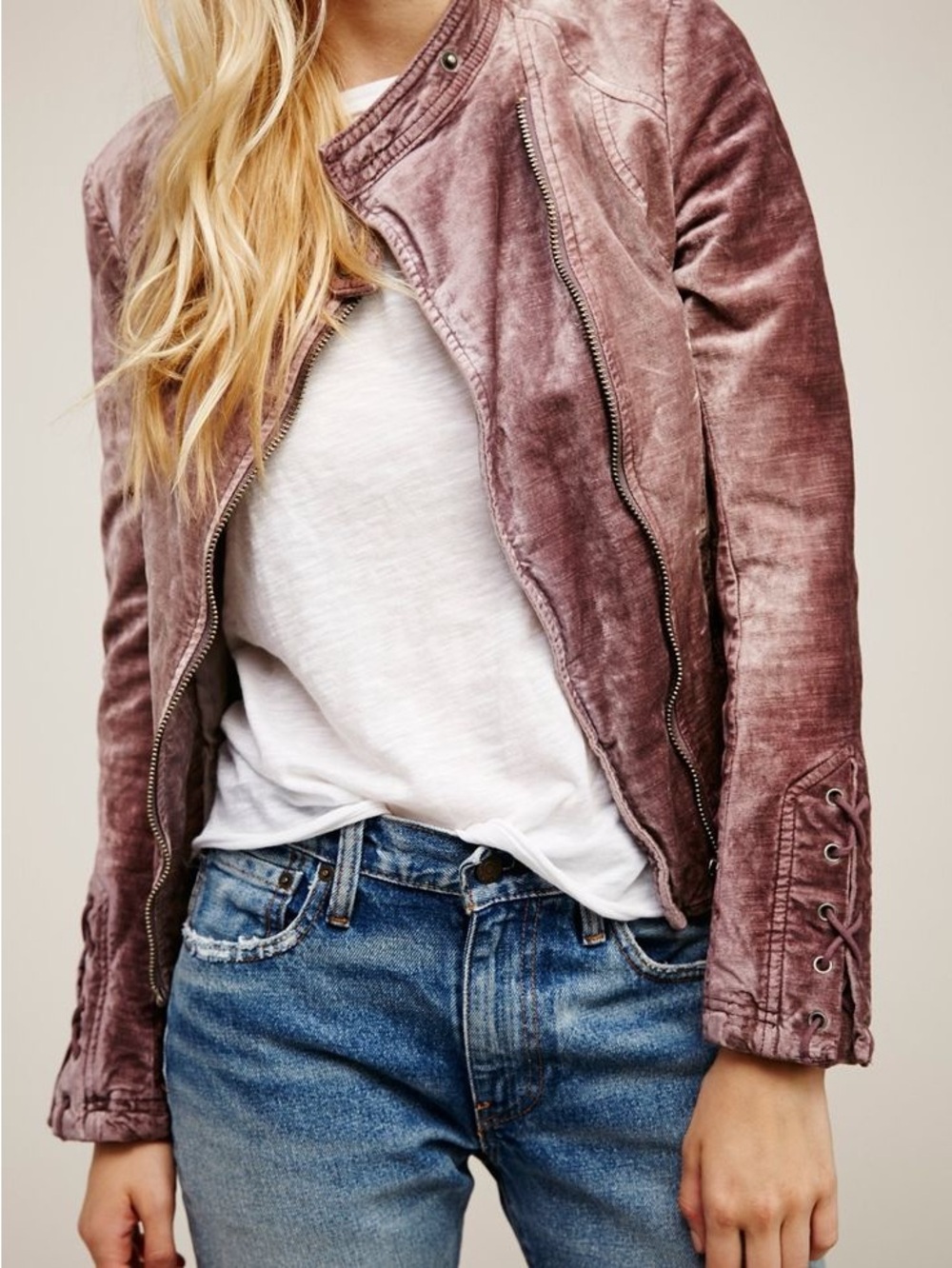 Free People Mauve Velvet Biker Jacket